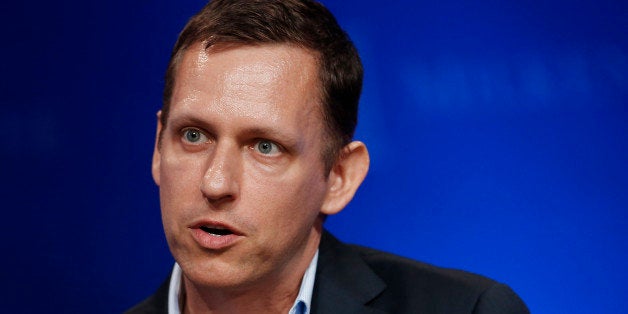 Peter Thiel, president of Thiel Capital, speaks at the annual Milken Institute Global Conference in Beverly Hills, California, U.S., on Monday, April 29, 2013. The Global Conference convenes chief executive officers, senior government officials and leading figures in the global capital markets to explore solutions to today's most pressing challenges in business, health, government and education. Photographer: Patrick T. Fallon/Bloomberg via Getty Images 