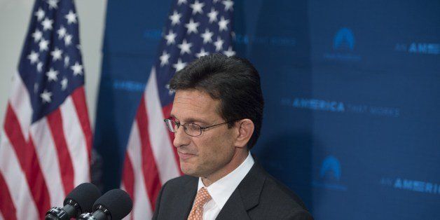 US House Majority Leader Eric Cantor speaks during a press conference announcing his resignation as Majority Leader at the US Capitol in Washington, DC, June 11, 2014. Cantor lost a Republican primary to a Tea Party favorite last night in an unprecedented upset. AFP PHOTO / Saul LOEB (Photo credit should read SAUL LOEB/AFP/Getty Images)