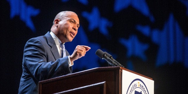 LOWELL, MA - JULY 13: Governor Deval Patrick speaks during the 2013 Massachusetts Democratic Party Platform Convention held at the Tsongas Center at UMass Lowell. (Photo by Aram Boghosian for The Boston Globe via Getty Images)