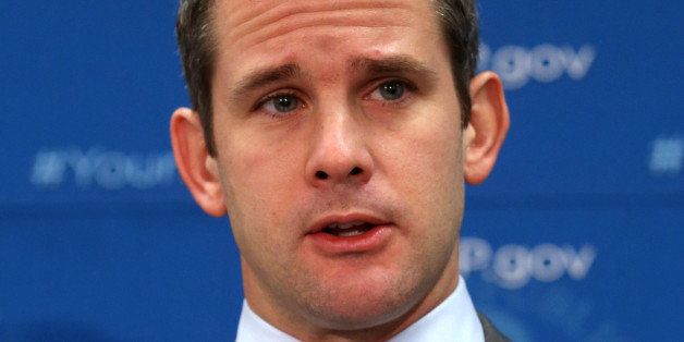 WASHINGTON, DC - OCTOBER 29: U.S. Rep. Adam Kinzinger (R-IL) speaks to the media after attending the weekly House Republican conference at the U.S. Capitol, October 29, 2013 in Washington, DC. Leader Cantor called on President Barack Obama and Congress to delay the implementation of the Affordable Health Care Act also known as ObamaCare. (Photo by Mark Wilson/Getty Images)