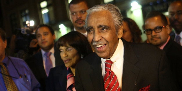 NEW YORK, NY - JUNE 26: Congressman Charles Rangel arrives to supporters at his campaign headquarters after polls have closed in his race for the Democratic primary challenge in New York's 15th congressional district on June 26, 2012 in New York City. After a more than four-decades-long congressional career, Rangel fought for the Democratic nomination in a newly re-drawn congressional district that is no longer dominated by African Americans. The 82-year-old Rangel was locked in a race Tuesday for the nomination in his Harlem-area district with New York state Sen. Adriano Espaillat. Espaillat, a 57-year-old Dominican-American, has shown growing popularity in a district that now has more Latino-Americans than African-Americans. (Photo by Spencer Platt/Getty Images)