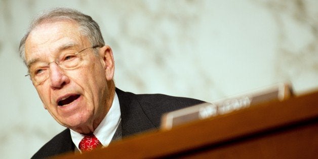 Ranking Member US Senator Chuck Grassley, R-IA, questions Homeland Security Secretary Janet Napolitano as she testifies befo