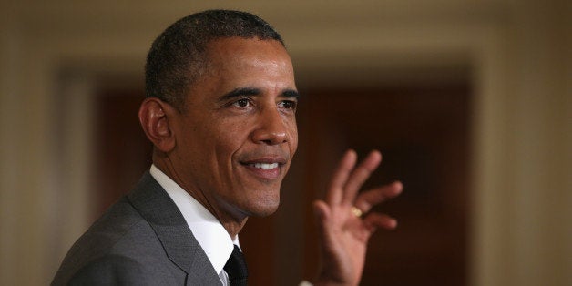 WASHINGTON, DC - JUNE 18: U.S. President Barack Obama speaks during the first ever White House Maker Faire June 18, 2014 in the East Room of the White House in Washington, DC. The event was to showcase people who are using new tools and techniques to create new businesses for American manufacturing and to promote for more access for bringing new ideas to life. (Photo by Alex Wong/Getty Images)