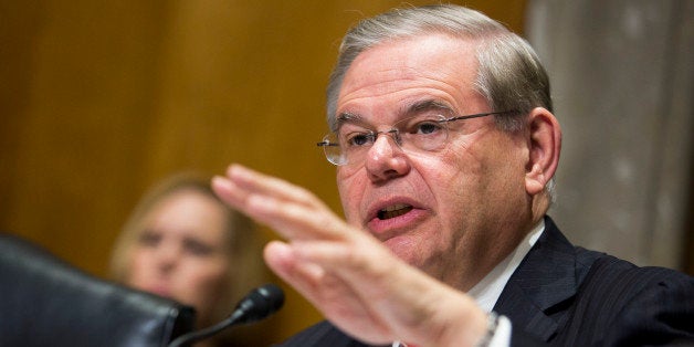 WASHINGTON, DC - APRIL 08:Committee chairman Sen. Bob Menendez (D-NJ) questions U.S. Secretary of State John Kerry during a S