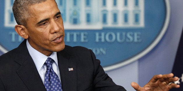 WASHINGTON, DC - JUNE 19: U.S. President Barack Obama speaks about Iraq in the Brady Briefing room of the White House on June 19, 2014 in Washington, DC. Obama spoke about the deteriorating situation as Islamic State in Iraq and Syria (ISIS) militants move toward Baghdad after taking control over northern Iraqi cities. (Photo by Win McNamee/Getty Images)