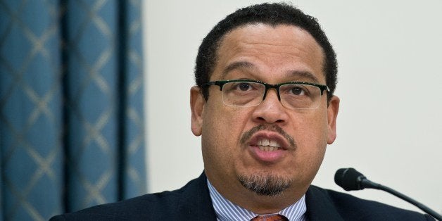 US Democratic Representative from Minnesota Keith Ellison speaks during a hearing of the Tom Lantos Human Rights Commission (TLHRC) on 'The Plight of Religious Minorities in India' on Capitol Hill in Washington on April 4, 2014. Several US lawmakers voiced concern for the future of religious minorities in India in a hearing that critics denounced as an attempt to influence upcoming elections. With polls starting April 7 in the world's largest democracy, several activists testifying before the US Congress' human rights commission expressed fear for the treatment of Muslims and Christians if Hindu nationalist Narendra Modi becomes the next prime minister, as surveys predict. AFP PHOTO/Nicholas KAMM (Photo credit should read NICHOLAS KAMM/AFP/Getty Images)