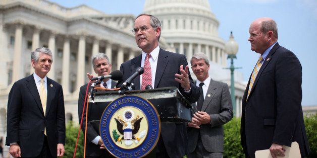 WASHINGTON, DC - MAY 16: U.S. Rep. Jim Cooper (D-TN) (C) speaks as (L-R) Rep. Scott Rigell (R-VA), Rep. Joe Walsh (R-IL), Rep. Kurt Schrader (D-OR), and Rep. Reid Ribble (R-WI) look on during a news conference to announce the formation of the 'Fix Congress Now Caucus' May 16, 2012 on Capitol Hill in Washington, DC. A group of bi-partisan congressional members have form the caucus hoping to 'prohibit members of Congress from receiving pay after October 1 for any fiscal year in which Congress has not approved a concurrent resolution on the budget and passed the regular appropriations bills.' (Photo by Alex Wong/Getty Images)