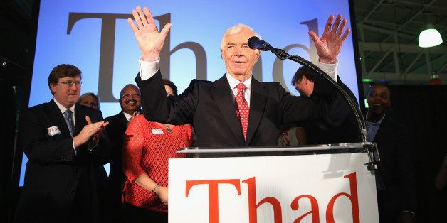 JACKSON, MS - JUNE 24: U.S. Sen. Thad Cochran (R-MS) speaks to supporters during his 'Victory Party' after holding on to his seat after a narrow victory over Chris McDaniel at the Mississippi Childrens Museum on June 24, 2014 in Jackson, Mississippi. Cochran, a 36-year Senate incumbent, defeated Tea Party-backed Republican candidate Mississippi State Sen. Chris McDaniel in a tight runoff race. (Photo by Justin Sullivan/Getty Images)