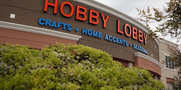 ANTIOCH, CA - MARCH 25: A sign is posted on the exterior of a Hobby Lobby store on March 25, 2014 in Antioch, California. The U.S. Supreme Court is hearing arguments from crafts store chain Hobby Lobby about the Affordable Healthcare Act's contraceptive mandate and how it violates the religious freedom of the company and its owners. (Photo by Justin Sullivan/Getty Images)