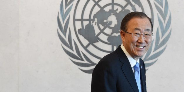 United Nations Secretary General Ban Ki-Moon May 12, 2014 at UN headquarters in New York after appointing Major General Kristin Lund as the new head of the UN military peacekeeping force in Cyprus (UNFICYP),the the first ever female military commander of a UN peacekeeping force. AFP PHOTO/Stan HONDA (Photo credit should read STAN HONDA/AFP/Getty Images)