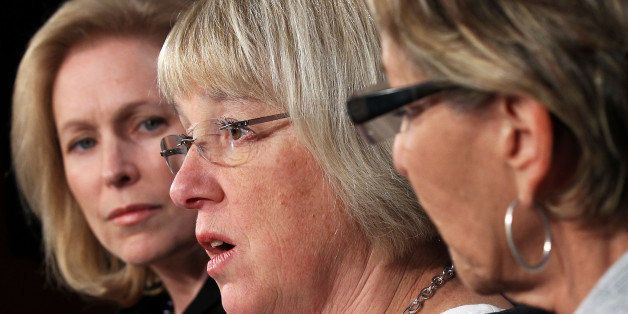 WASHINGTON, DC - FEBRUARY 08: U.S. Sen. Patty Murray (D-WA) (C) speaks as Sen. Kirsten Gillibrand (D-NY) (L) and Sen. Barbara Boxer (D-CA) listen during a news conference on contraceptive coverage February 8, 2012 on Capitol Hill in Washington, DC. The news conference was to discuss the Obama administration's requiring faith-based institutions and other employers to provide free contraceptive in their health coverage. (Photo by Alex Wong/Getty Images)