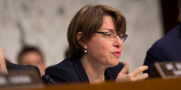 WASHINGTON, DC - MAY 7: Committee vice-chair Sen. Amy Klobuchar questions Federal Reserve Bank Chairwoman Janet Yellen as sh