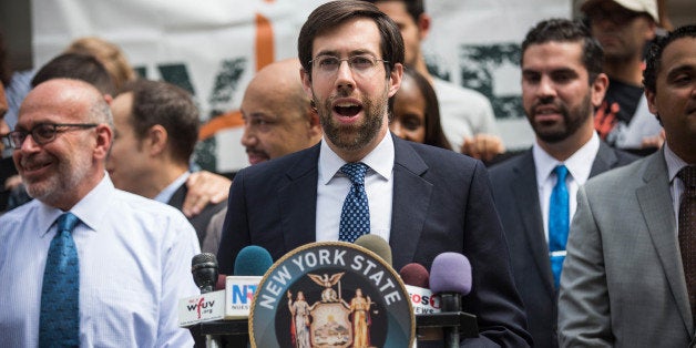 NEW YORK, NY - JULY 09: New York State Senator Daniel Squadron speaks on the steps of New York City Hall in support of the proposed Fairness and Equity Act, which would attempt to reform racially biased arrests in regards to marijuana possession in New York state on July 9, 2014 in New York City. New York State recently passed a new law allowing medical marijuana usage. (Photo by Andrew Burton/Getty Images)