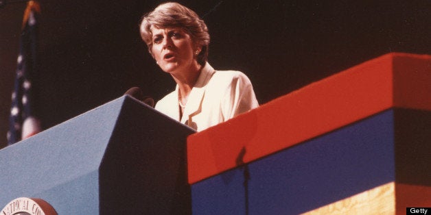 Geraldine Ferraro, Vice-Presidential nominee, speaks at the Democratic National Convention, Juy 1984. (Photo by PhotoQuest/Ge