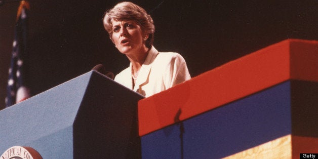 Geraldine Ferraro, Vice-Presidential nominee, speaks at the Democratic National Convention, Juy 1984. (Photo by PhotoQuest/Getty Images)