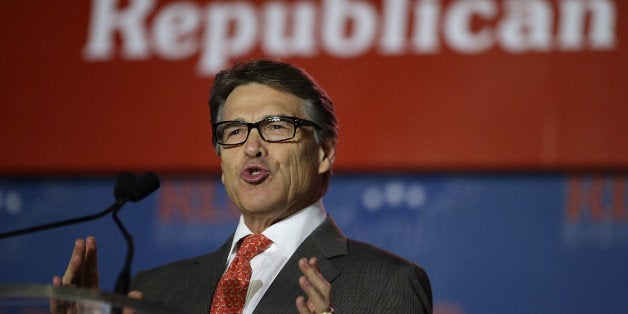 NEW ORLEANS, LA - MAY 31: Texas Gov. Rick Perry speaks during the final day of the 2014 Republican Leadership Conference on May 31, 2014 in New Orleans, Louisiana. Some of the biggest names in the Republican Party made appearances at the 2014 Republican Leadership Conference, which hosts 1,500 delegates from across the country through May 31. (Photo by Justin Sullivan/Getty Images)