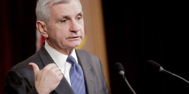 WASHINGTON, DC - APRIL 03: Senator Jack Reed (D-RI) speaks to the press after a 61-35 vote in the Senate to advance the Reed