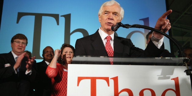 JACKSON, MS - JUNE 24: U.S. Sen. Thad Cochran (R-MS) speaks to supporters during his 'Victory Party' after holding on to his seat after a narrow victory over Chris McDaniel at the Mississippi Childrens Museum on June 24, 2014 in Jackson, Mississippi. Cochran, a 36-year Senate incumbent, defeated Tea Party-backed Republican candidate Mississippi State Sen. Chris McDaniel in a tight runoff race. (Photo by Justin Sullivan/Getty Images)