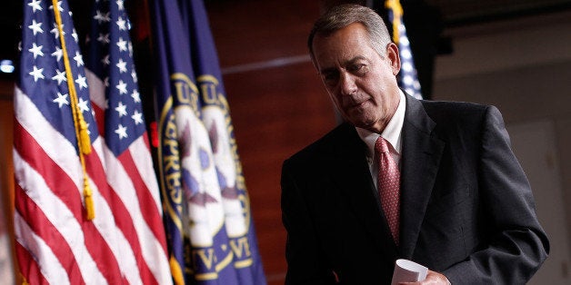 WASHINGTON, DC - JULY 17: U.S. Speaker of the House John Boehner (R-OH) departs his weekly press conference July 17, 2014 in Washington, DC. Boehner addressed issues relating to immigration during the news conference. (Photo by Win McNamee/Getty Images)