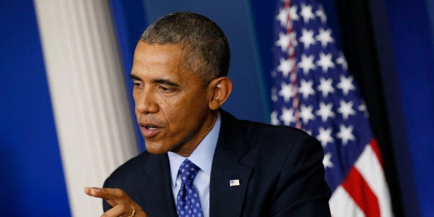 WASHINGTON, DC - JUNE 19: U.S. President Barack Obama speaks about Iraq in the Brady Briefing room of the White House on June 19, 2014 in Washington, DC. Obama spoke about the deteriorating situation as Islamic State in Iraq and Syria (ISIS) militants move toward Baghdad after taking control over northern Iraqi cities. (Photo by Win McNamee/Getty Images)