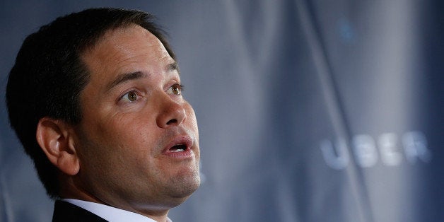 WASHINGTON, DC - MARCH 24: U.S. Sen. Marco Rubio (R-FL) speaks at Uber's headquarters March 23, 2014 in Washington, DC. Rubi