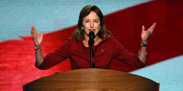 CHARLOTTE, NC - SEPTEMBER 06: U.S. Sen. Kay Hagan (D-NC) speaks during the final day of the Democratic National Convention a