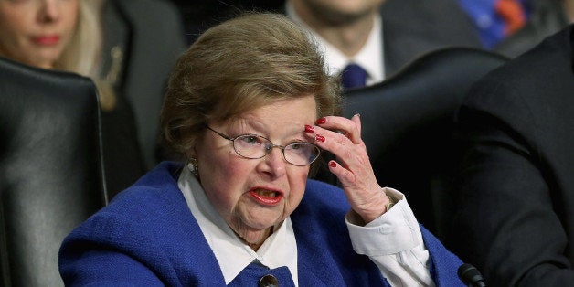 WASHINGTON, DC - FEBRUARY 14: Senate Appropriations Committee Chairwoman Barbara Mikulski (D-MD) questions witnesses during a committee hearing about the potential impacts of 'the sequester' on Capitol Hill February 14, 2013 in Washington, DC. This was Mikulski's first hearing as chairwoman. 'The sequester,' automatic spending cuts to military and nonmilitary programs, will go into affect March 1 if Congress and the White House can not find common ground on a federal budget. (Photo by Chip Somodevilla/Getty Images)