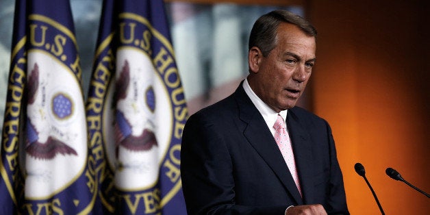 WASHINGTON, DC - JULY 24: U.S. Speaker of the House John Boehner (R-OH) answers questions during a press conference at the U.S. Capitol July 24, 2014 in Washington, DC. Boehner answered questions on a pending bill to address the problems with the Veterans Affairs administration and also issues related to immigration. (Photo by Win McNamee/Getty Images)