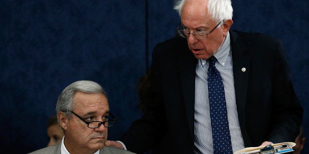 WASHINGTON, DC - JUNE 24: Senate Veterans Affairs Committee Chairman Bernie Sanders (I-VT) (R) speaks with House Veterans Af