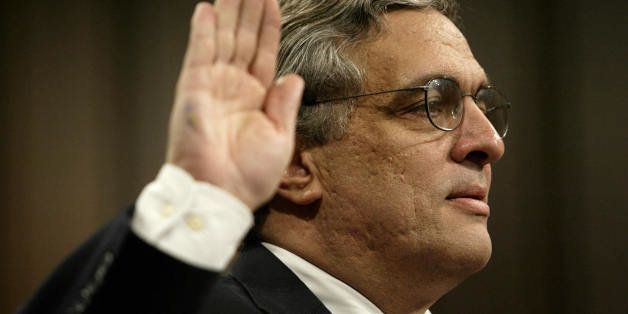 WASHINGTON, UNITED STATES: US Director of the Central Intelligence Agency(CIA) George J. Tenet is sworn-in before the National Commission on Terrorist Attacks Upon the United States for his second public appearance before the committee 14 April, 2004 on Capitol Hill in Washington DC. The independent commission is turning its focus on the FBI and Justice Department, with commission members seeking to determine what law enforcement officials did when confronted with the rising threat of an Al-Qaeda attack. AFP PHOTO / TIM SLOAN (Photo credit should read TIM SLOAN/AFP/Getty Images)