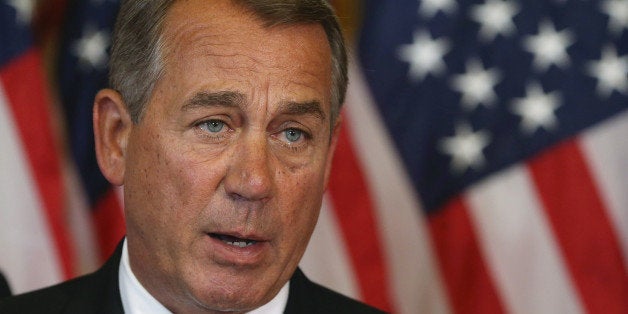 WASHINGTON, DC - JULY 11: House Speaker John Boehner (R-OH) speaks before signing the bipartisan legislation Workforce Innovation and Opportunity Act at the U.S. Capitol July 11, 2014 in Washington, DC. Also in attendance where House Minority Leader Nancy Pelosi (D-CA), Ranking Member of the House Education & Workforce Committee George Miller (D-CA), Chairman of the House Education & Workforce Committee John Kline (R-MN, Rep. Virginia Foxx (R-NC), and Rep. Ruben Hinojosa (D-TX). (Photo by Mark Wilson/Getty Images)