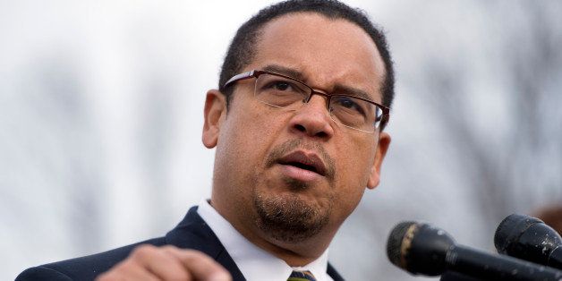 UNITED STATES - DECEMBER 20: Rep. Keith Ellison, D-Minn., speaks at a news conference at the House Triangle with faith leaders to urge Congress to protect programs such as Social Security, Medicaid, and Medicare and call on lawmakers make sure 'everyone pays their fair share.' (Photo By Tom Williams/CQ Roll Call)