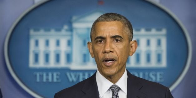 US President Barack Obama makes a statement on Ukraine from the Brady Press Briefing Room at the White House in Washington, DC, July 18, 2014. AFP PHOTO / Jim WATSON (Photo credit should read JIM WATSON/AFP/Getty Images)