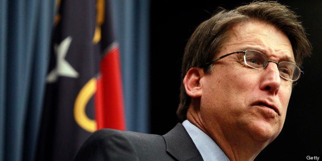 Gov. Pat McCrory holds his first news conference Monday, January 7, 2013, in Raleigh, North Carolina. In one of his first acts as governor, McCrory issued an executive order to repeal the nonpartisan judicial nominating commission established by Perdue. (Takaaki Iwabu/Raleigh News & Observer/MCT via Getty Images)