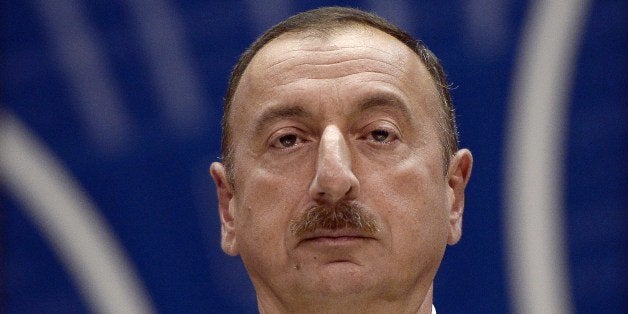 Azerbaijan President Ilham Aliyev delivers a speech to the Council of Europe parliamentary assembly in Strasbourg, eastern F