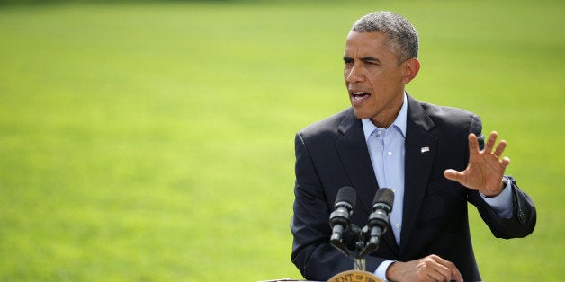 WASHINGTON, DC - AUGUST 09: U.S. President Barack Obama delivers a statement about the ongoing U.S. military actions and humanitarian drops in northern Iraq before leaving the White House August 9, 2014 in Washington, DC. Obama is traveling to Martha's Vineyard for a two-week vacation. (Photo by Chip Somodevilla/Getty Images)