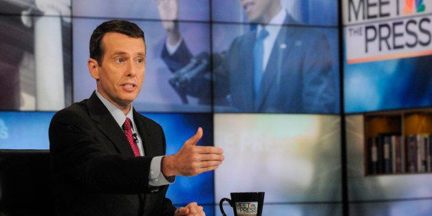 MEET THE PRESS -- Pictured: (l-r) â David Plouffe, White House Senior Adviser, appears on 'Meet the Press' in Washington D.C., Sunday, June 17, 2012. (Photo by: William B. Plowman/NBC/NBC NewsWire via Getty Images)
