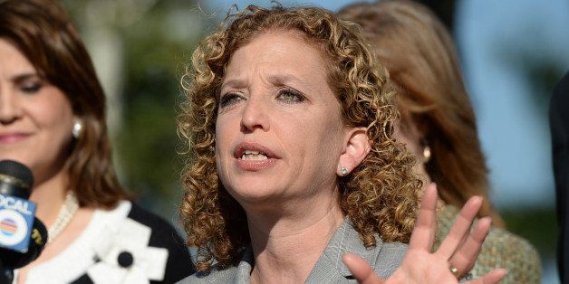 DANIA, FL - JANUARY 18: Congresswomen Debbie Wasserman Schultz holds a press conference in anticipation of New Jersey Governor Chris Christie's visit to south florida for fundraise with Florida Governor Rick Scott on January 18, 2014 in Dania, Florida. (Photo by Larry Marano/FilmMagic)
