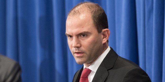 US Deputy National Security Adviser Ben Rhodes briefs the press at Martha's Vineyard, Massachusetts, on August 22, 2014. AF