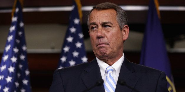 WASHINGTON, DC - JULY 31: U.S. Speaker of the House Rep. John Boehner (R-OH) pauses during a press briefing July 31, 2014 on Capitol Hill in Washington, DC. Boehner held his weekly news briefing to discuss Republican agenda. (Photo by Alex Wong/Getty Images)