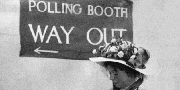 Suffragette Christabel Pankhurst in a Polling Booth during the General Election of December 1918.