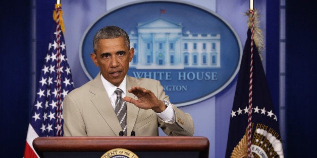 WASHINGTON, DC - AUGUST 28: U.S. President Barack Obama makes a statement in the James Brady Press Briefing Room of the White House August 28, 2014 in Washington, DC. President Obama spoke on various topics including possible action against ISIL and immigration reform. (Photo by Alex Wong/Getty Images)