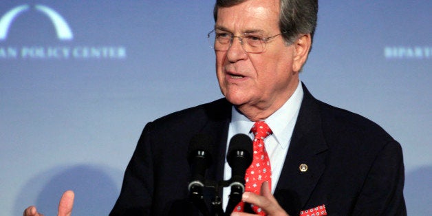 FILE - In this March 21, 2012 file photo, former Sen. Trent Lott, R-Miss., speaks at "A Century of Service" honoring former U.S. Senate Majority Leaders Bob Dole and Howard Baker at Mellon Auditorium in Washington. Baptist Medical Center spokesman Robby Channell says the 71-year-old Republican was listed in fair condition Thursday afternoon, Aug. 8, 2013, after being admitted to the hospital. He said he couldn't state the cause of Lott's hospitalization. (AP Photo/Carolyn Kaster, File)