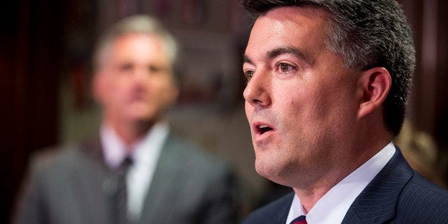 UNITED STATES - JUNE 24: Rep. Cory Gardner, R-Colo., speaks to the media at the Republican National Committee following the House Republican Conference meeting on Tuesday, June 24, 2014. (Photo By Bill Clark/CQ Roll Call)