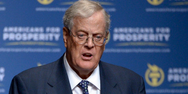 FILE - In this Aug. 30, 2013, file photo, Americans for Prosperity Foundation Chairman David Koch speaks in Orlando, Fla. The