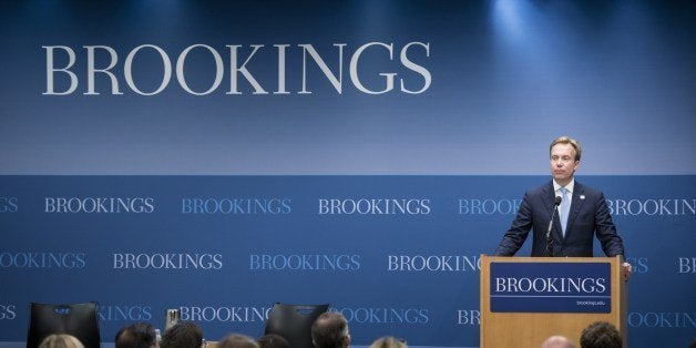 Norway's Minister of Foreign Affairs Børge Brende pauses while speaking at the Brookings Institution June 16, 2014 in Washin