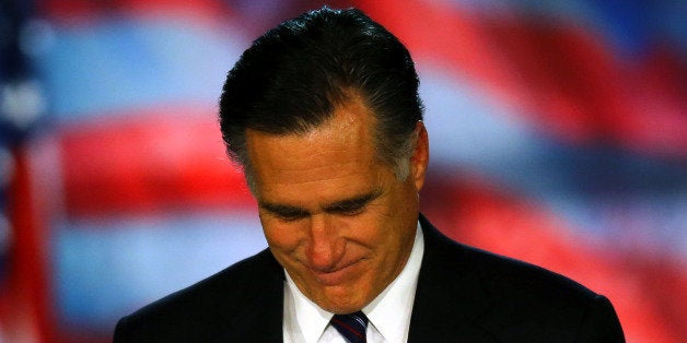 BOSTON, MA - NOVEMBER 07: Republican presidential candidate, Mitt Romney, speaks at the podium as he concedes the presidency during Mitt Romney's campaign election night event at the Boston Convention & Exhibition Center on November 7, 2012 in Boston, Massachusetts. After voters went to the polls in the heavily contested presidential race, networks projected incumbent U.S. President Barack Obama has won re-election against Republican candidate, former Massachusetts Gov. Mitt Romney. (Photo by Joe Raedle/Getty Images)