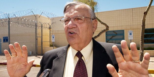Maricopa County Sheriff Joe Arpaio speaks with a reporter outside his famous tent city jail for misdemeanor offenses May 3, 2010. A few hours later he officially announced he would not be running for Arizona Governor saying, I have come so far and accomplished so much in the past 18 years as Sheriff that to leave now just doesnï¿½t make sense,ï¿½ said Arpaio. 'Right now, we are standing in the cross-hairs of history in this state and as Sheriff of the most populous county in Arizona, there is much work yet to do.' AFP Photo/Paul J. Richards (Photo credit should read PAUL J. RICHARDS/AFP/Getty Images)