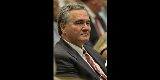 House Speaker Bobby Harrell watches the proceedings during which arguments were heard in the South Carolina Supreme Court between Attorney General Alan Wilson and House Speaker Bobby Harrell concerning the House Ethics Committee in Columbia, S.C., Tuesday, June 23, 2014. (AP Photo/ Richard Shiro)