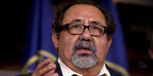UNITED STATES - JULY 10: Rep. Raul Grijalva, D-Ariz., speaks at a news conference in the Capitol Visitor Center on immigration reform and border security principles. (Photo By Tom Williams/CQ Roll Call)